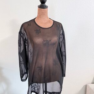Sheer Black Mesh Floral Top | Long Sleeve | Gothic / Layering